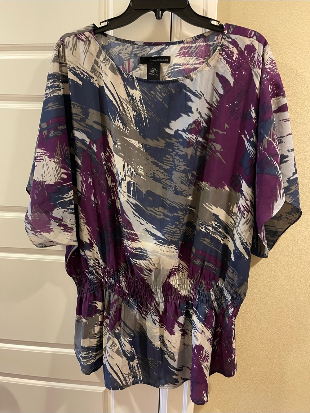 Calvin Klein Jeans Abstract Brushstroke Blouse - Purple, Blue & Gray